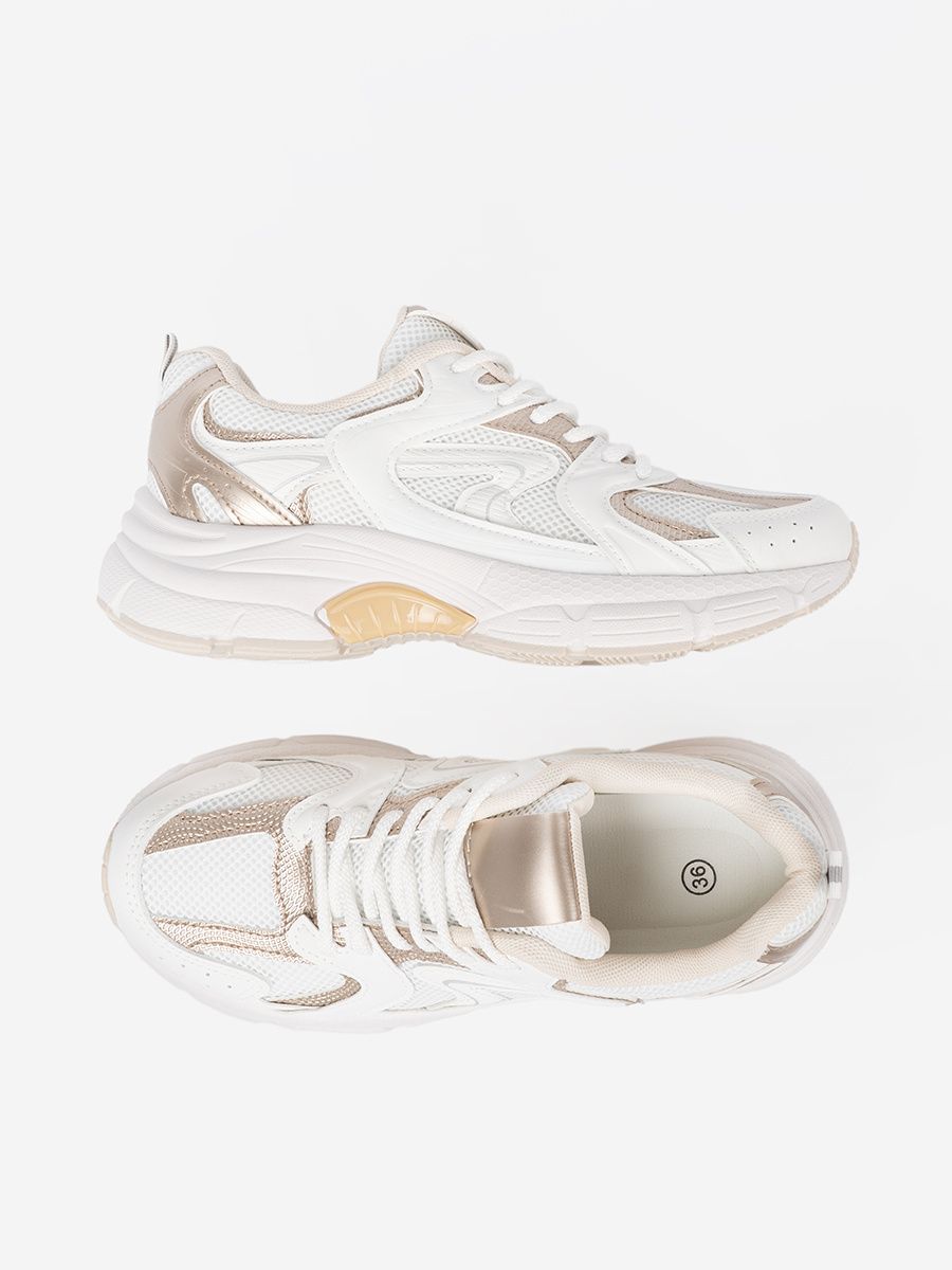 Biele sneakersy s béžovo-zlatými detailmi