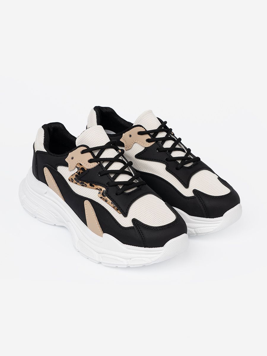 Čierno-béžové dámske sneakersy na hrubej podrážke