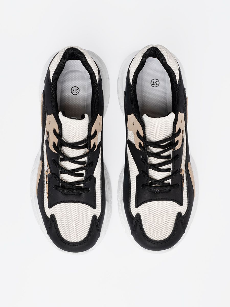 Čierno-béžové dámske sneakersy na hrubej podrážke