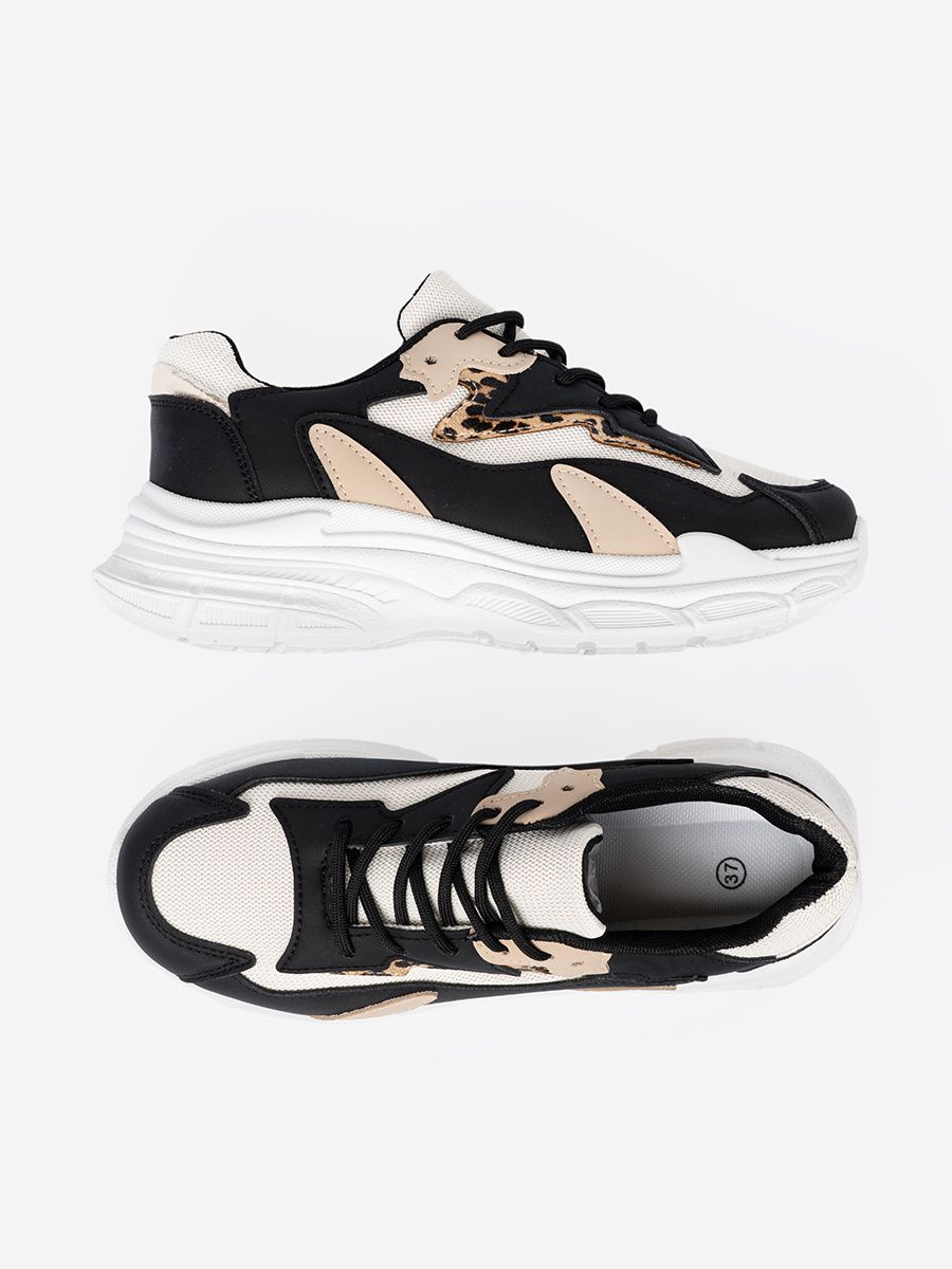 Čierno-béžové dámske sneakersy na hrubej podrážke