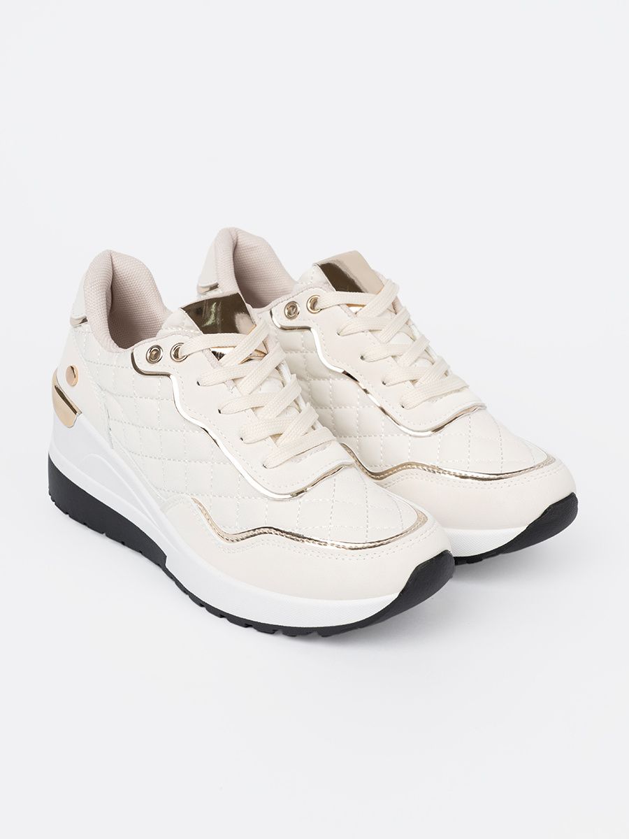 Béžové sneakersy s lesklými zlatými akcentmi