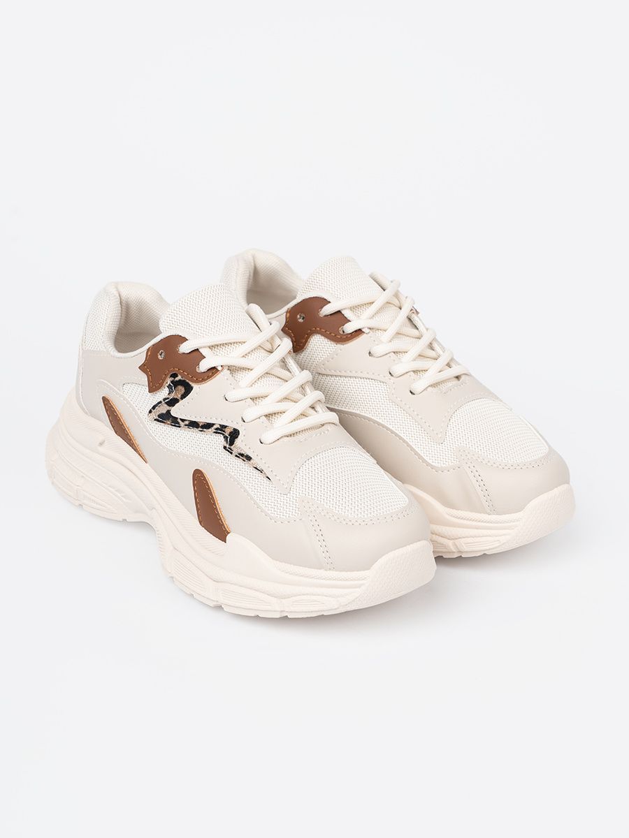 Bežové dámske sneakersy na hrubej podrážke