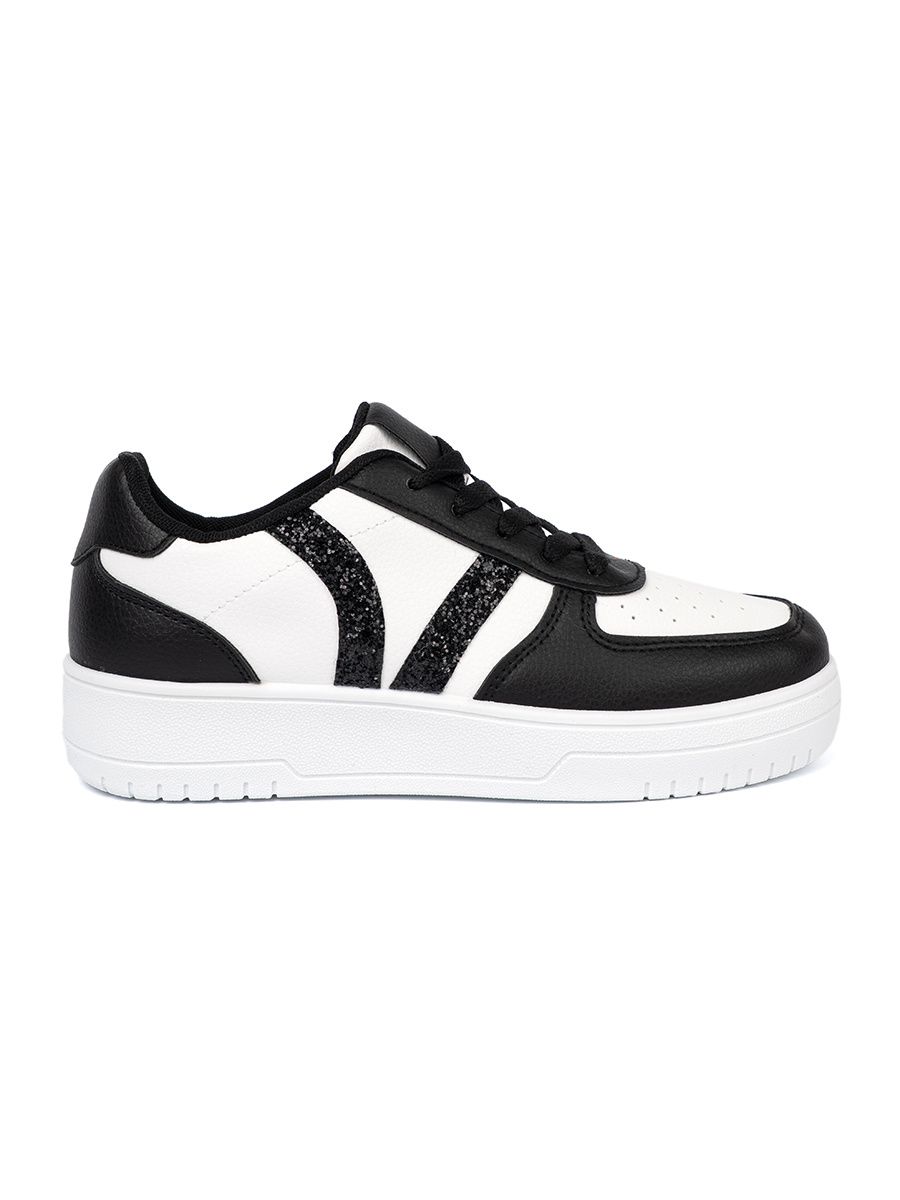 Štýlové čierno-biele sneakersy s trblietavými detailmi
