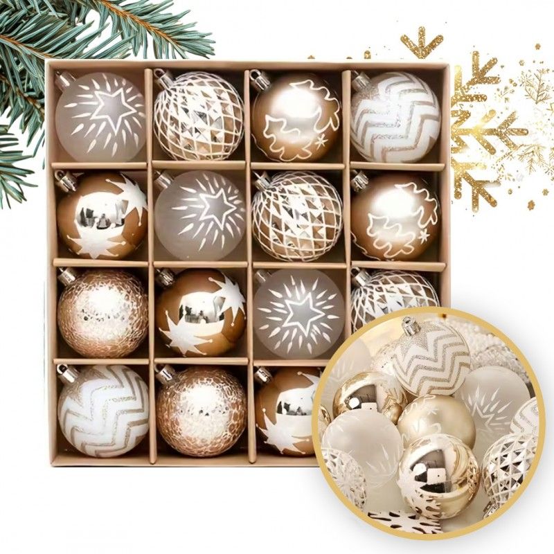 Ozdoby na stromček zlaté, 6 cm, 16 kusov