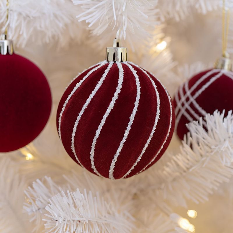 Vínovočervené velúrové ozdoby na stromček, 8 cm, 9 kusov