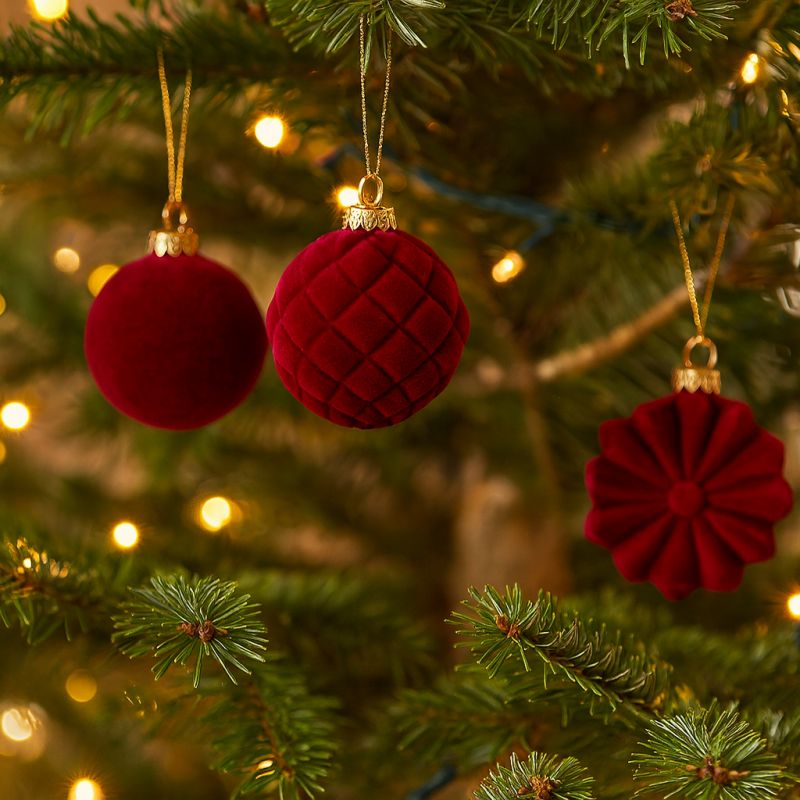 Ozdoby na stromček velúrové bordové, 48 kusov