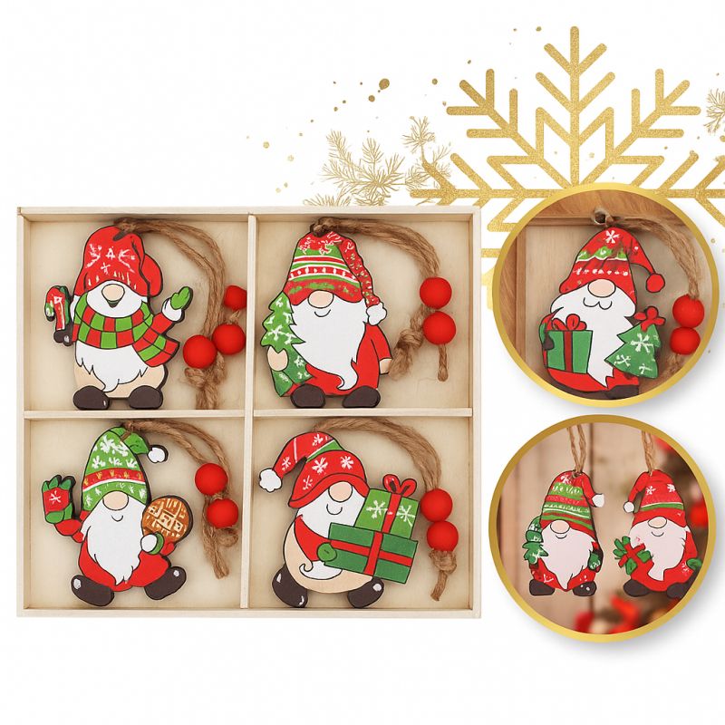 Sada 12 drevených ozdôb na stromček, 6,5 cm