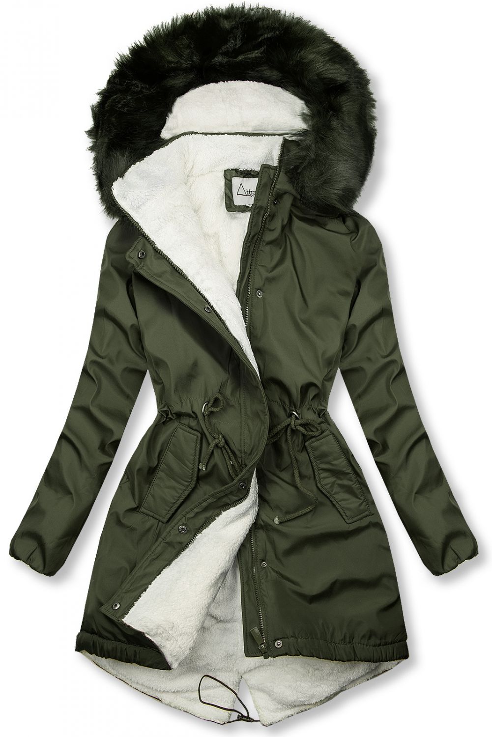 Zimná parka v khaki farbe s kožušinou