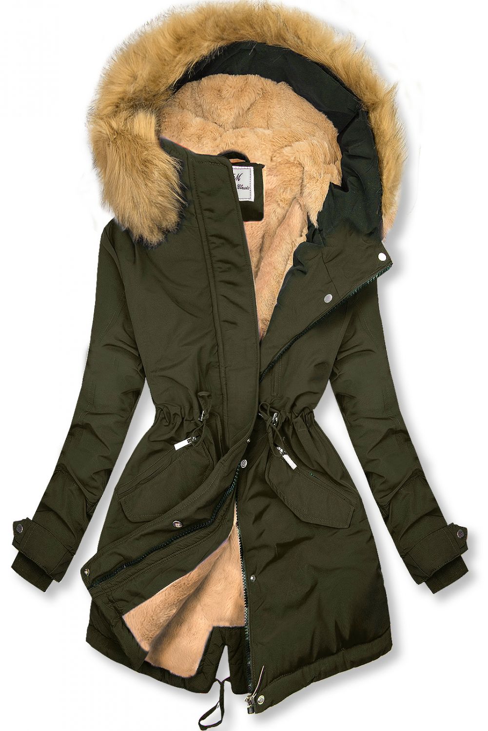 Khaki zimná parka so zatepleným vnútrom