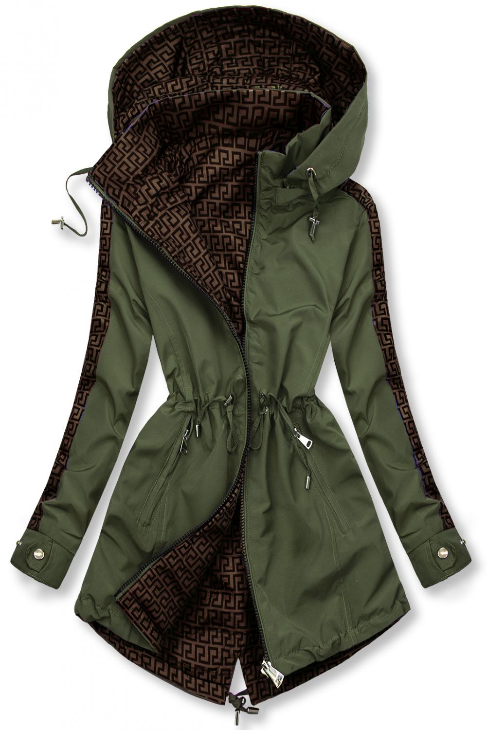 Obojstranná parka so vzorom khaki/hnedá