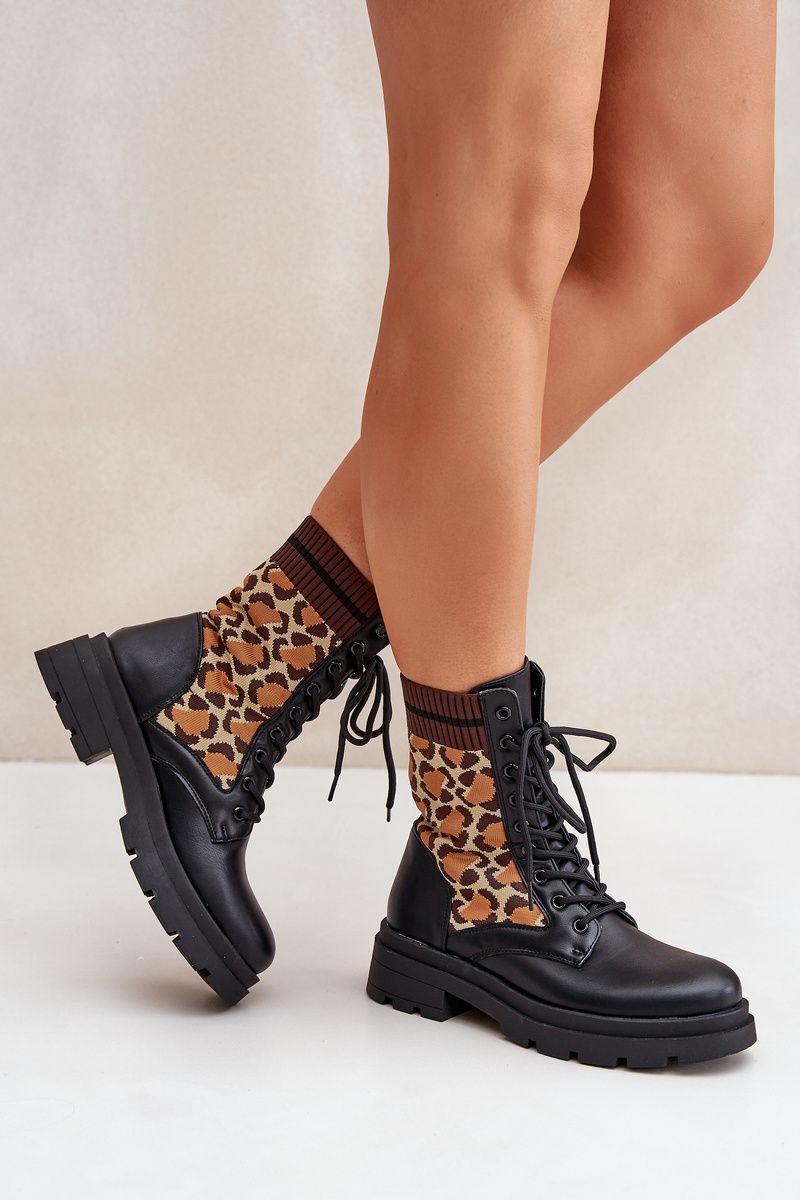 Členkové workery s leopardím vzorom, čierne