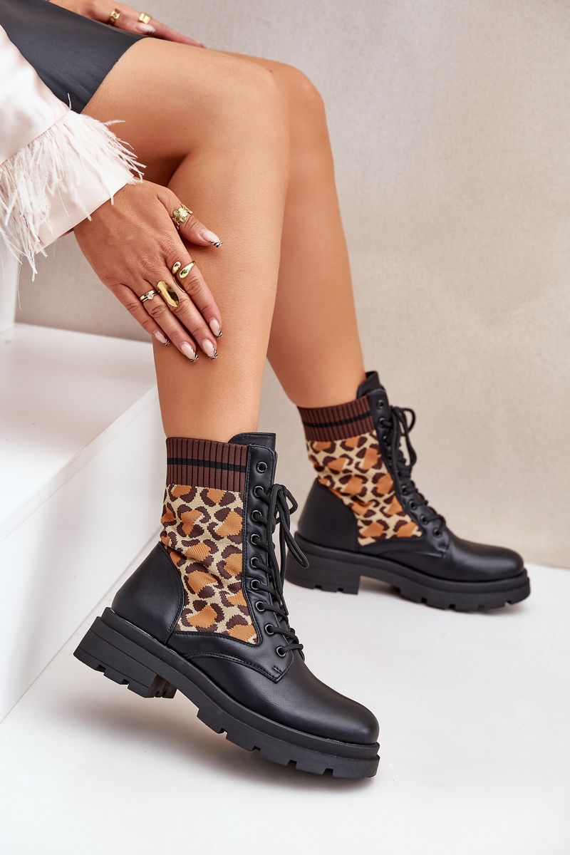 Členkové workery s leopardím vzorom, čierne