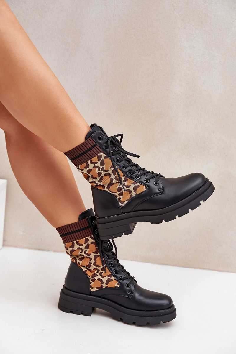 Členkové workery s leopardím vzorom, čierne