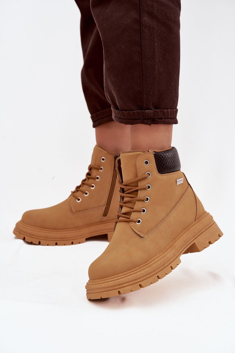 Zateplené členkové čižmy na zips camel