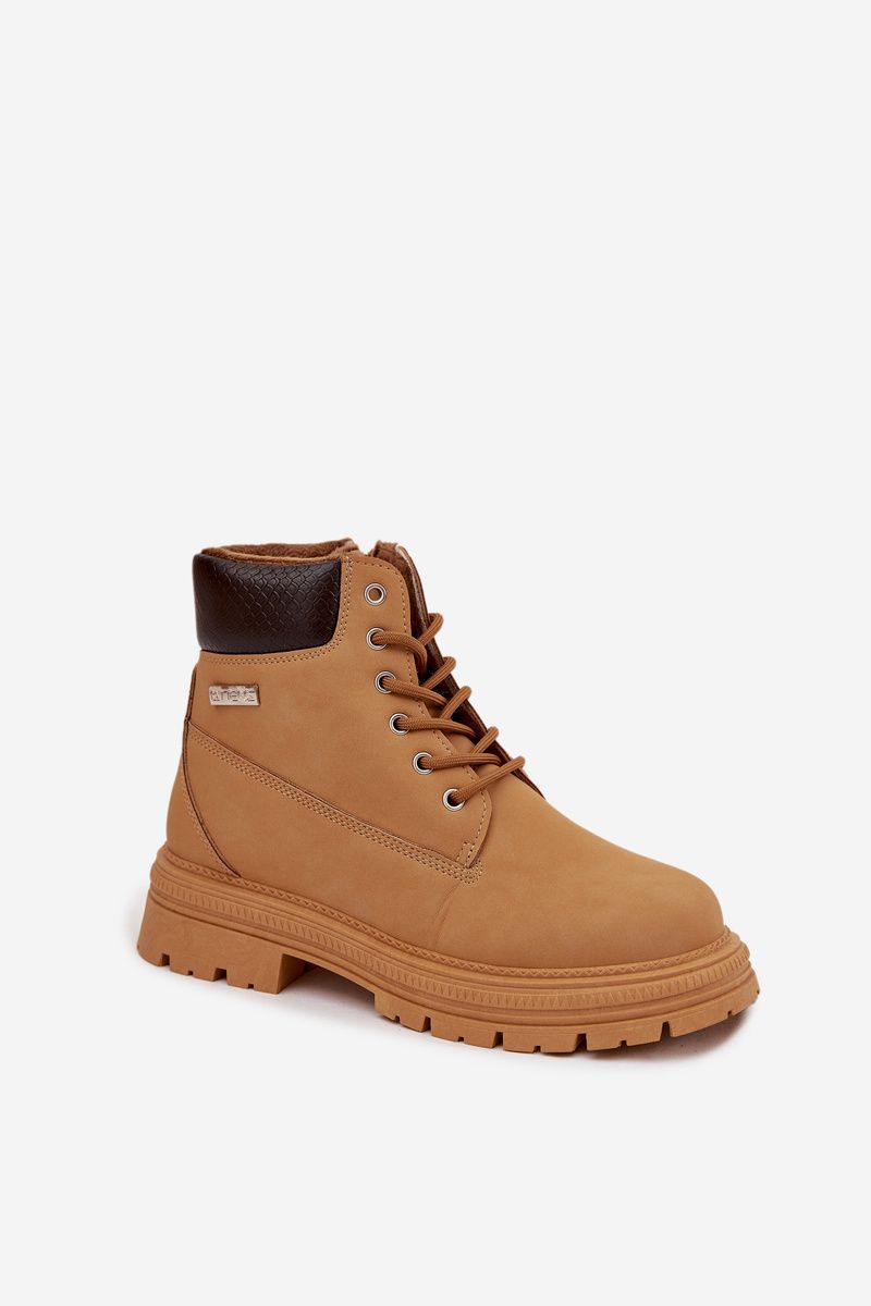 Zateplené členkové čižmy na zips camel