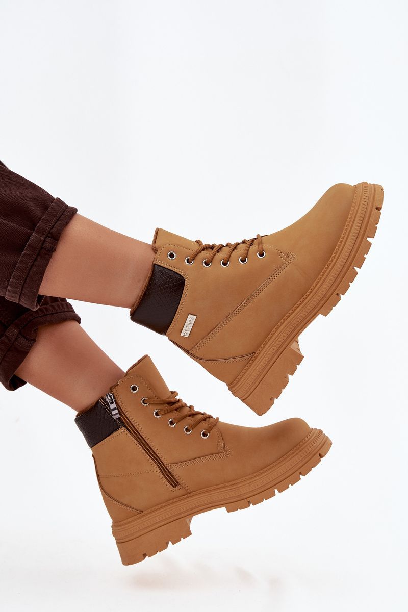 Zateplené členkové čižmy na zips camel
