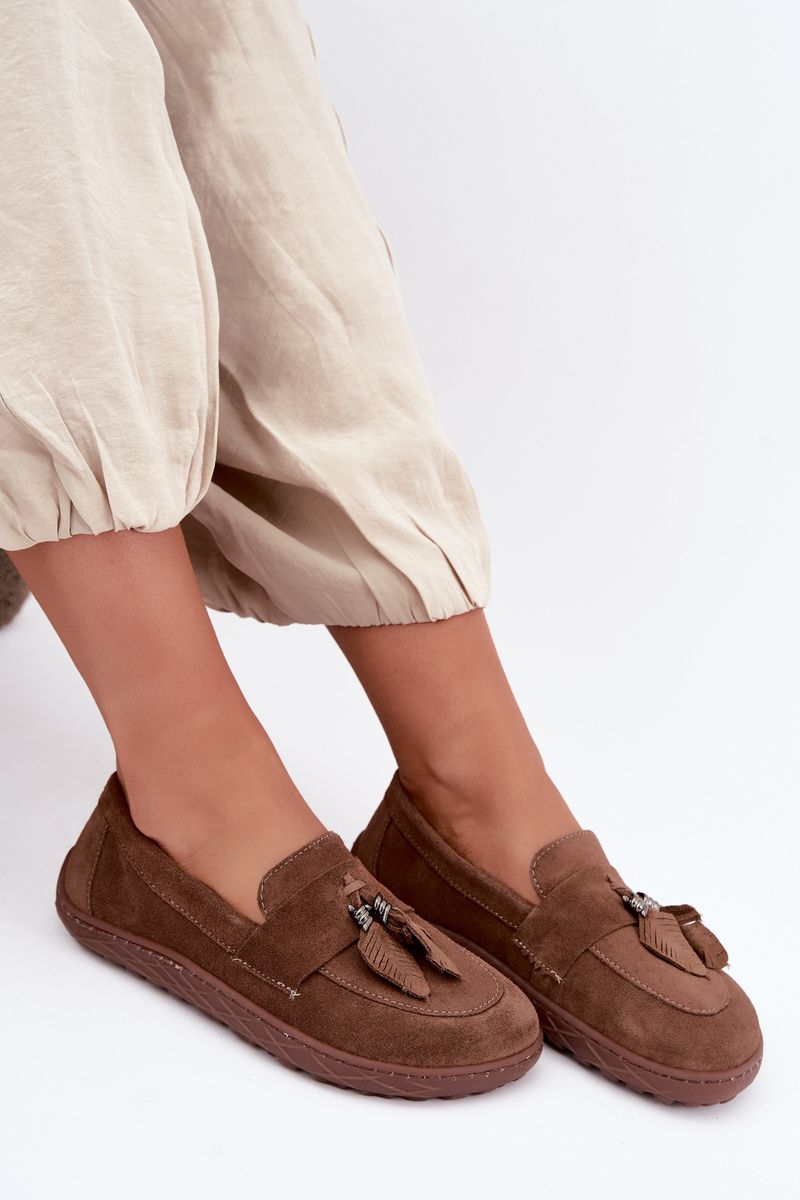 Barefoot mokasíny z prírodného semišu, hnedé