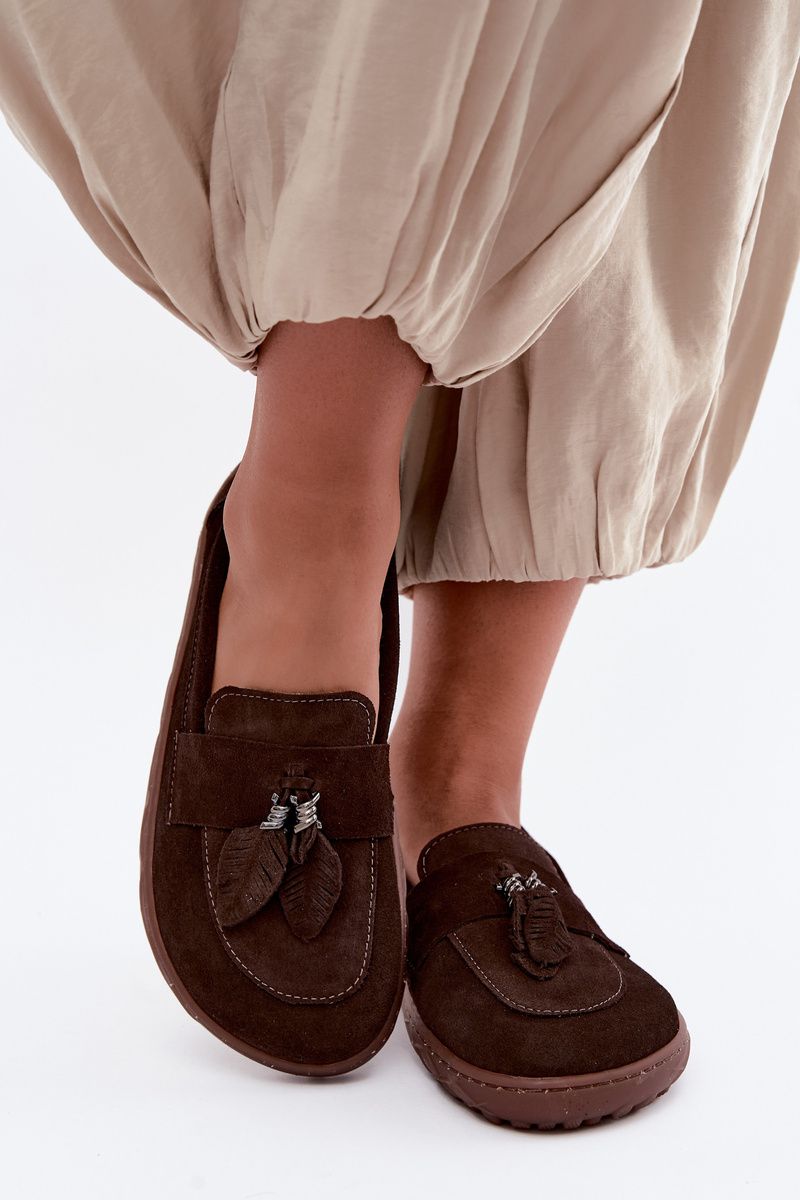 Barefoot mokasíny z prírodného semišu, tmavohnedé