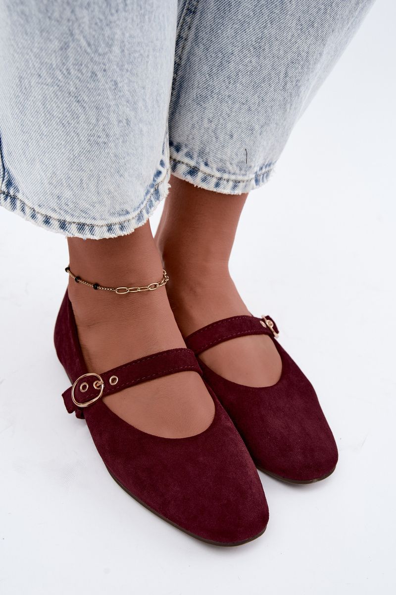 Bordové baleríny Mary Jane zo semišovej ekokože