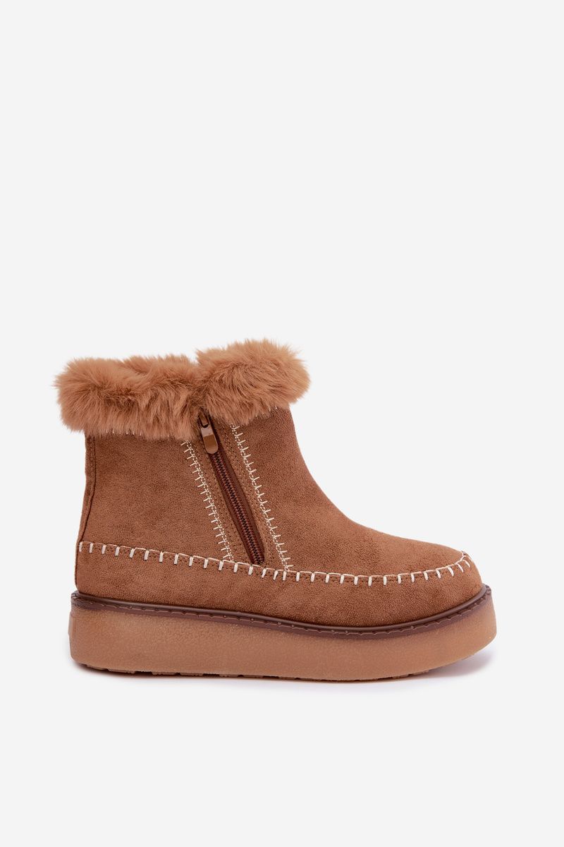 Snehule s prešívaním a kožušinkou camel