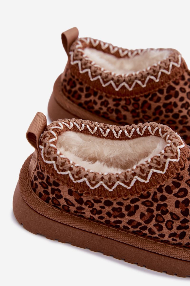 Hnedé snehule s leopardím vzorom a výšivkou