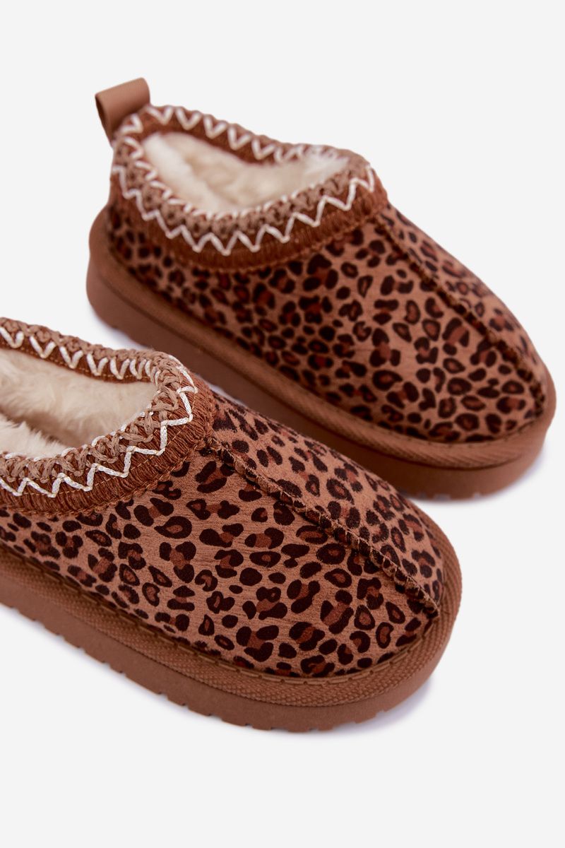 Hnedé snehule s leopardím vzorom a výšivkou