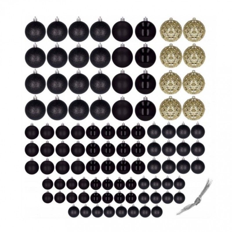 Ozdoby na stromček čierna/zlatá, 100 kusov