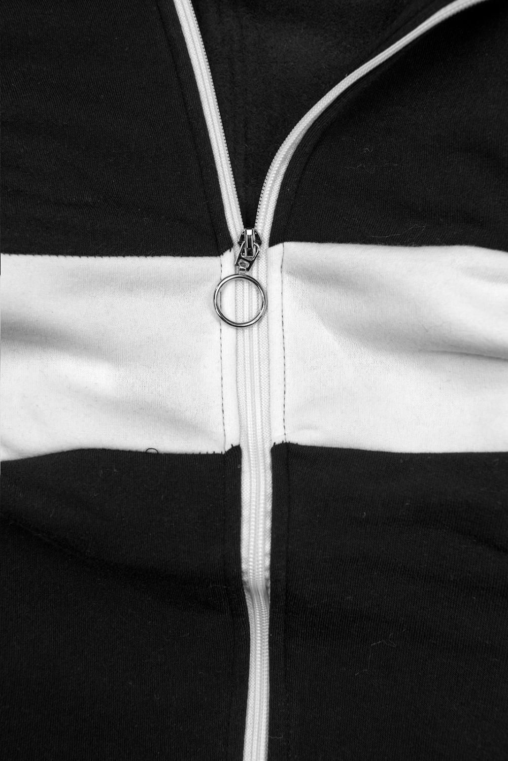 Čierno-biela dlhá mikina na zips