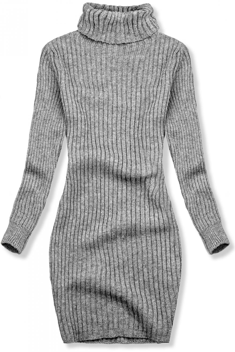 Sivé pletené rolákové šaty