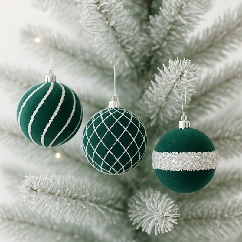 Zelené velúrové ozdoby na stromček, 8 cm, 9 kusov