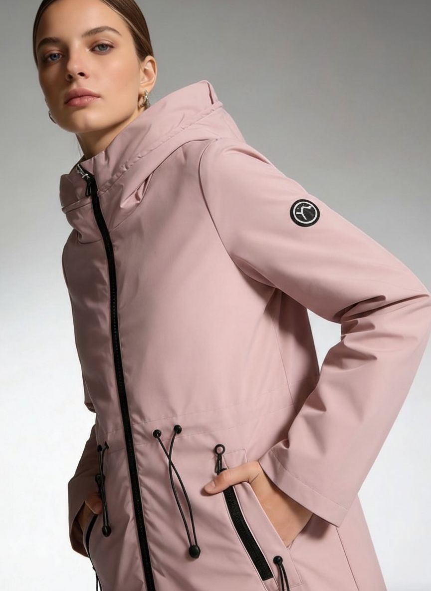 Staroružová jarná parka so sťahovaním v páse