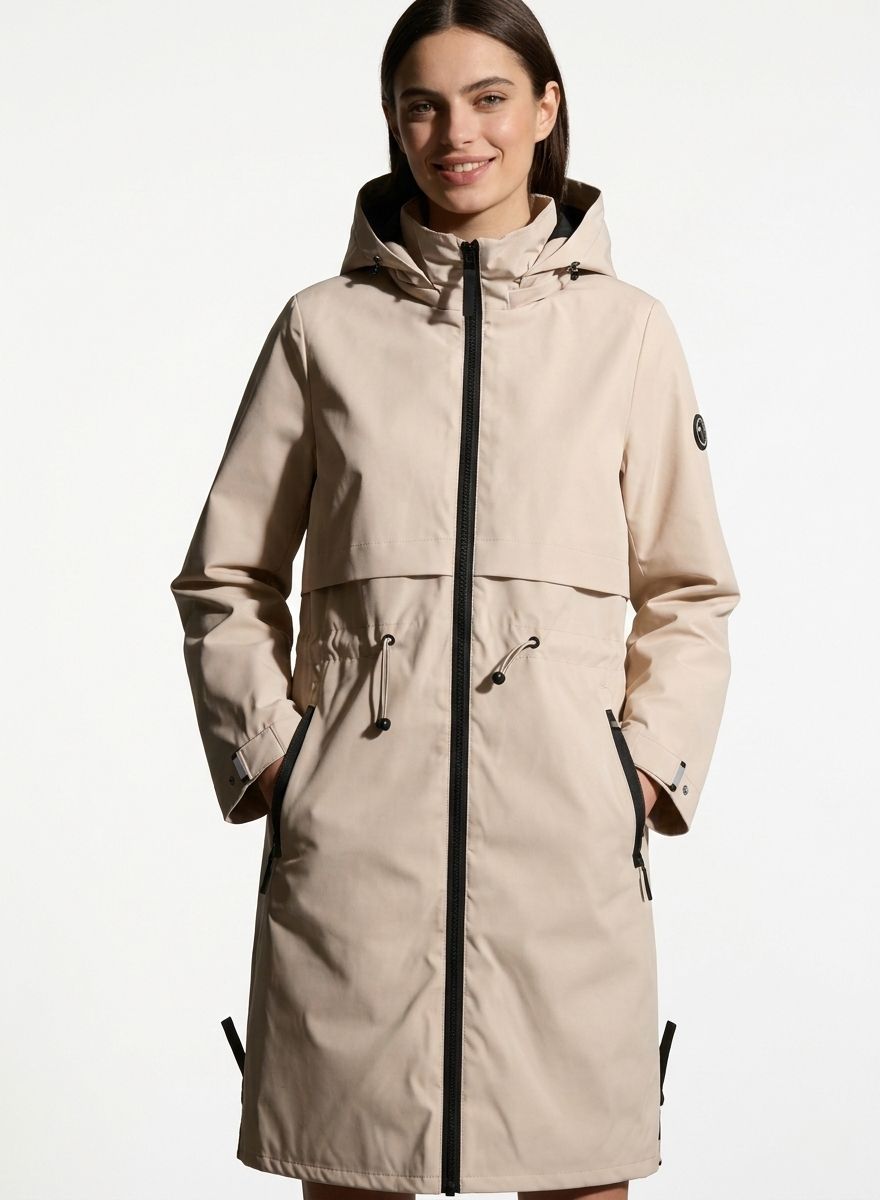 Béžová prechodná parka so sťahovaním v páse