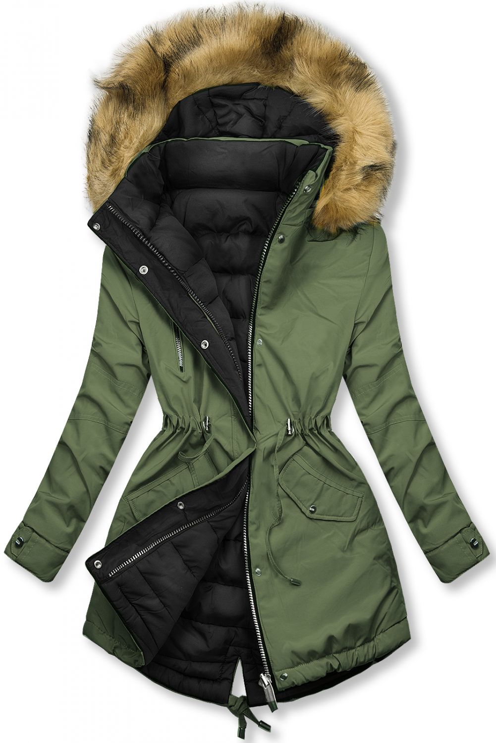 Zimná parka obojstranná khaki/čierna
