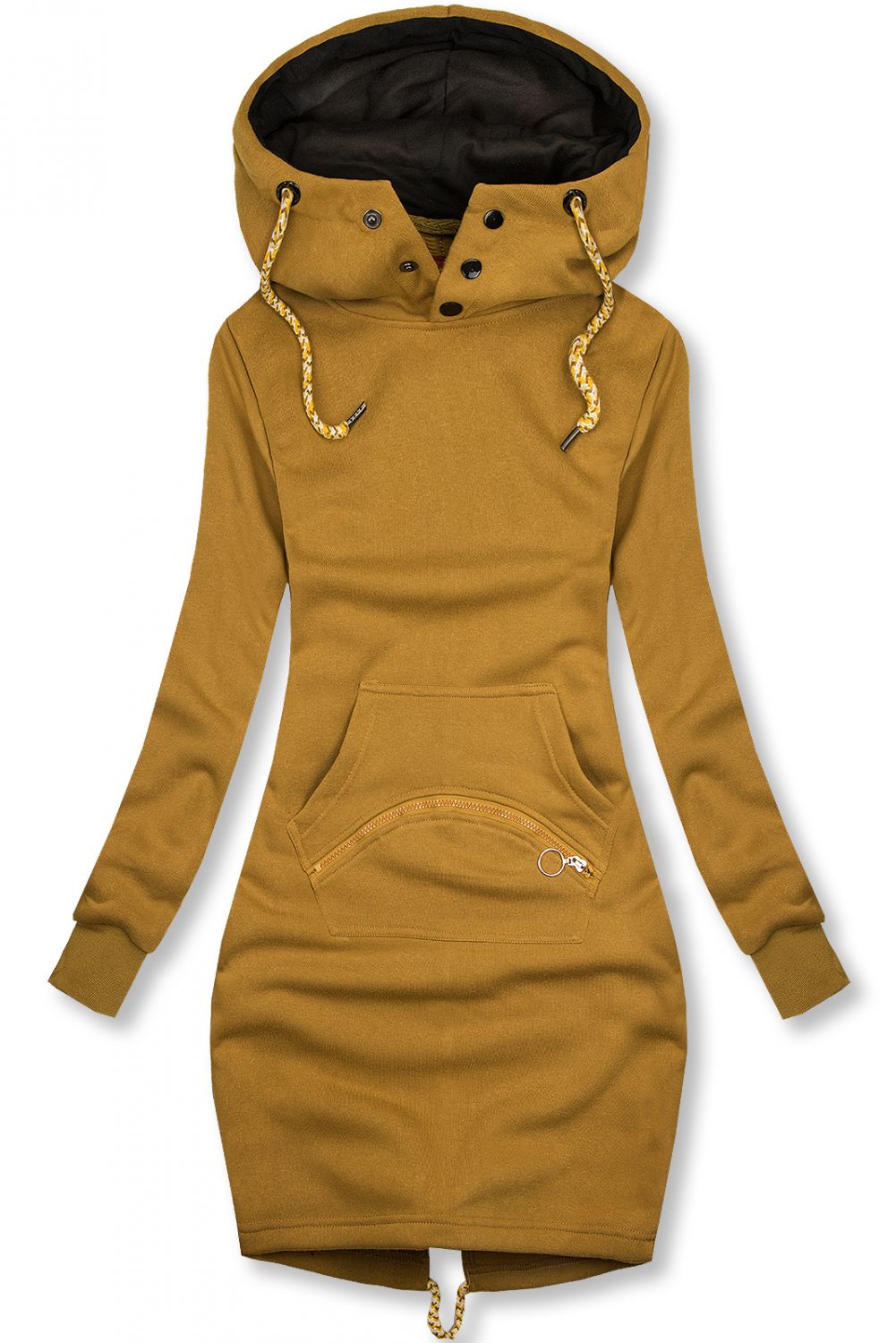 Predĺžená mikina mustard/čierna