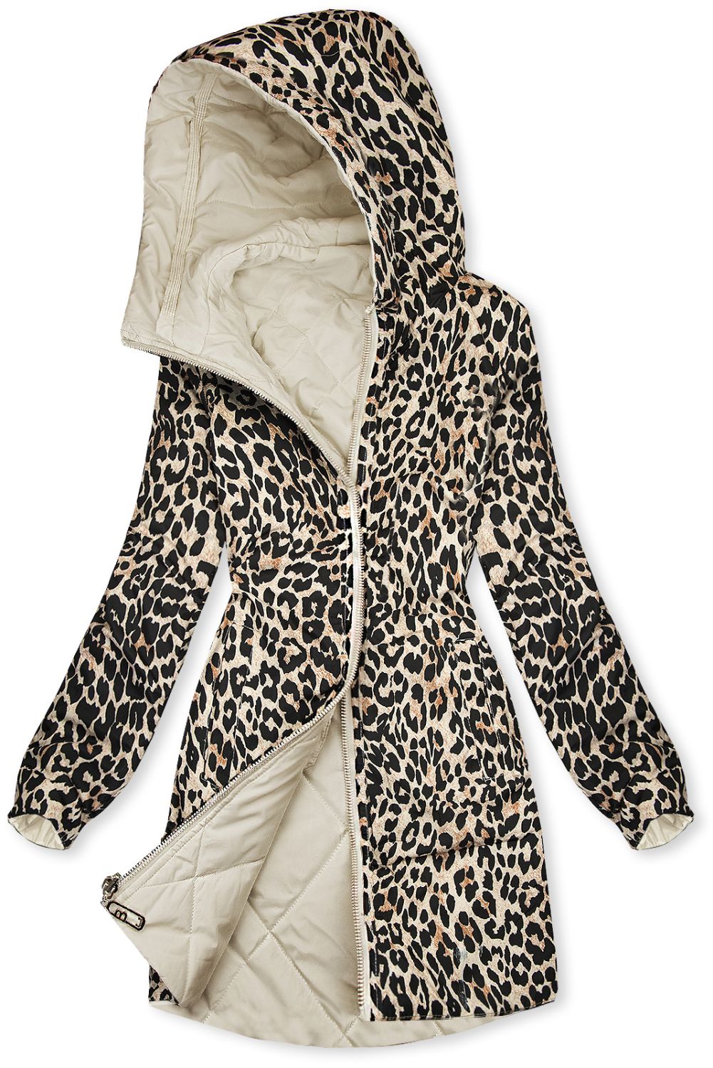 Obojstranná bunda béžová/leopardí vzor