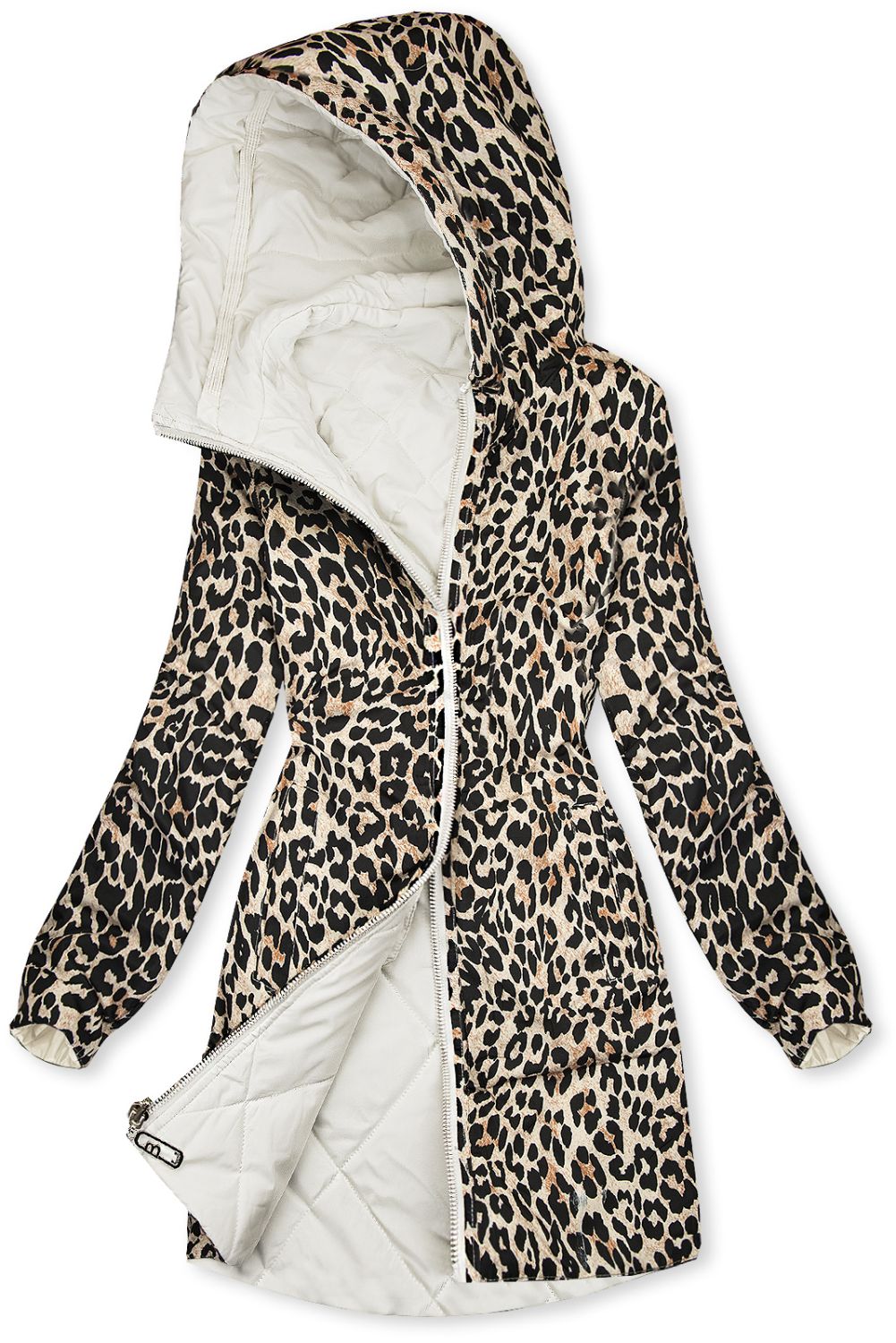 Obojstranná bunda biela/leopardí vzor