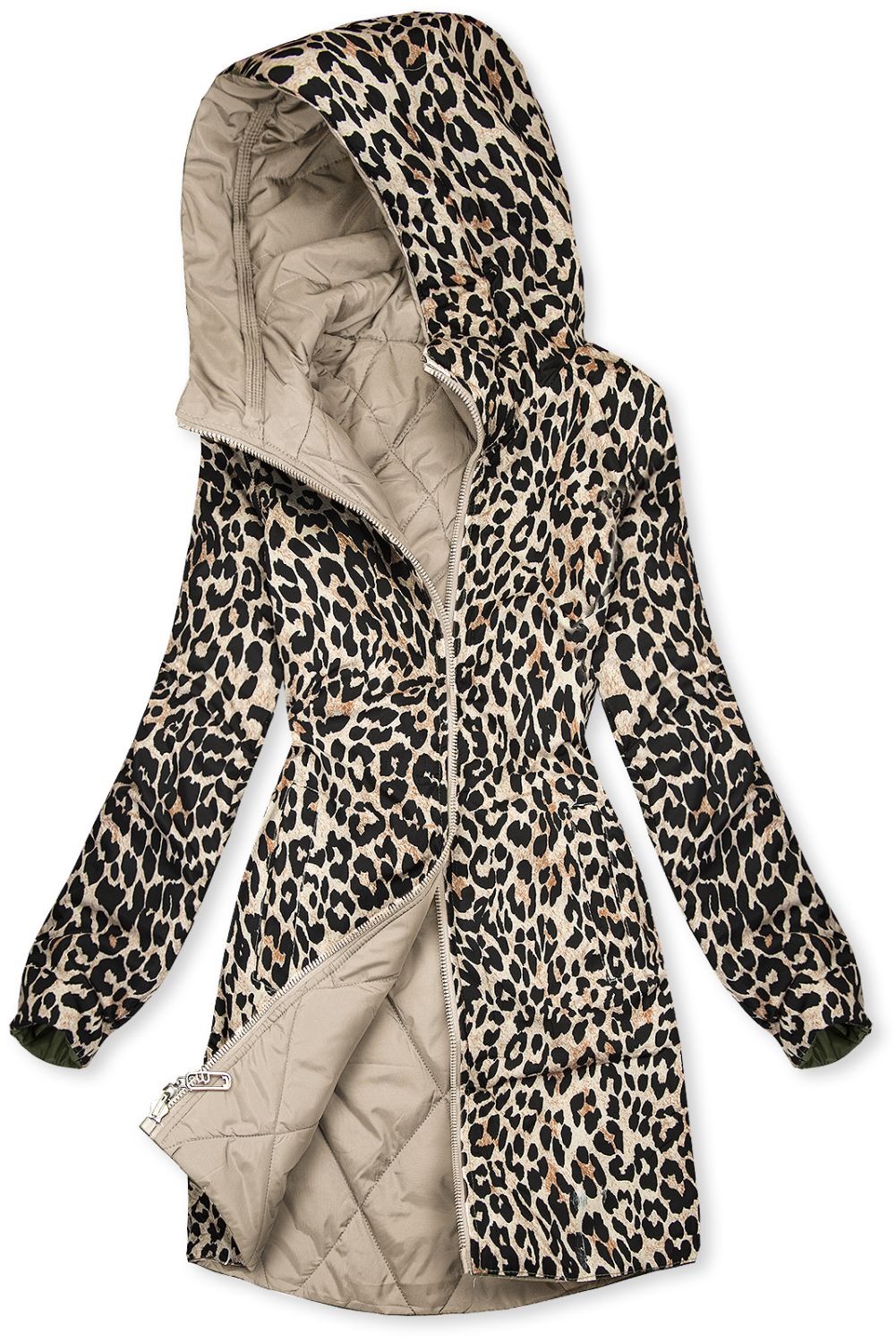 Obojstranná bunda tmavobéžová/leopardí vzor