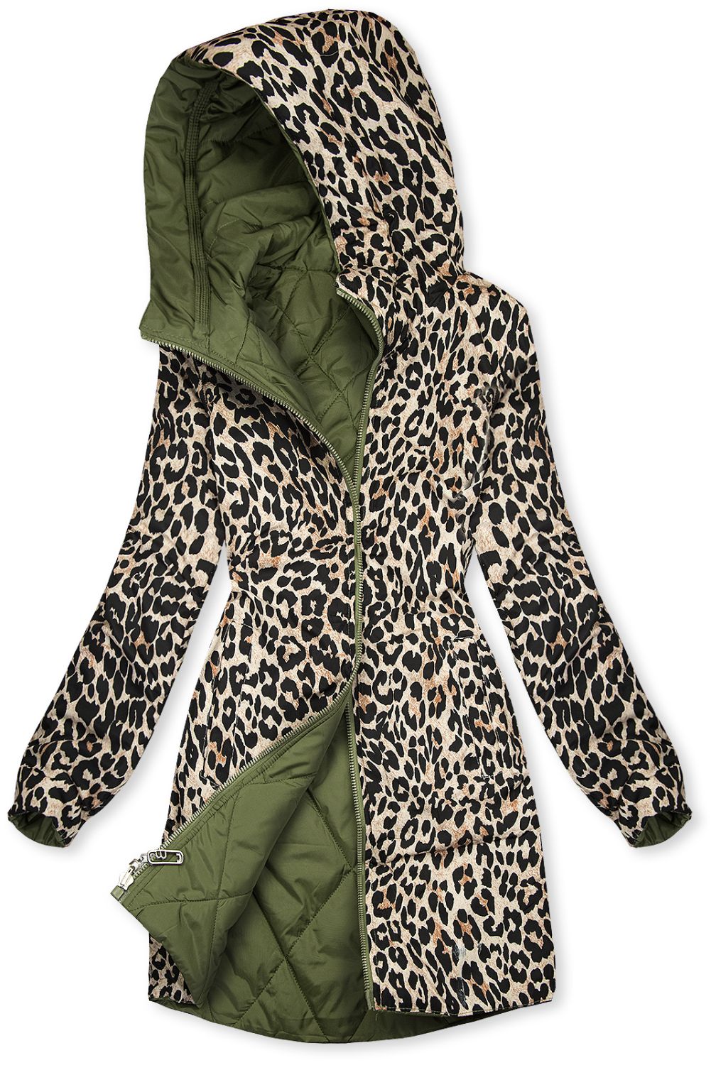 Obojstranná bunda zelená/leopardí vzor