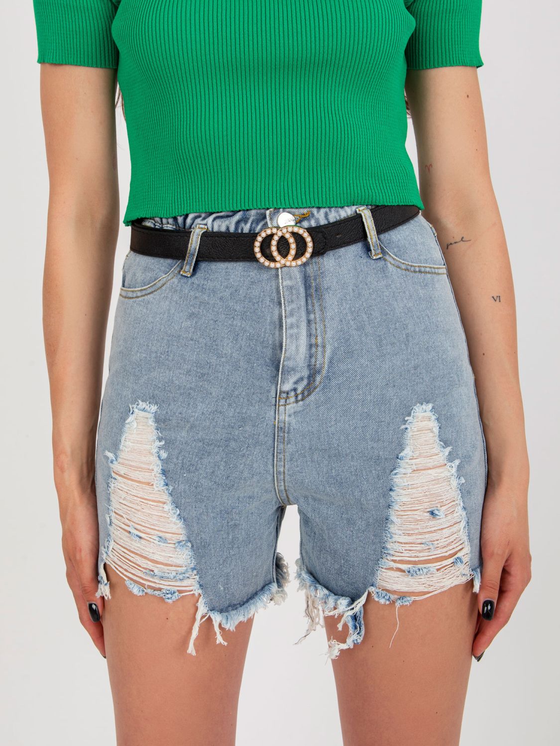 Modré dámske jeans šortky s opaskom