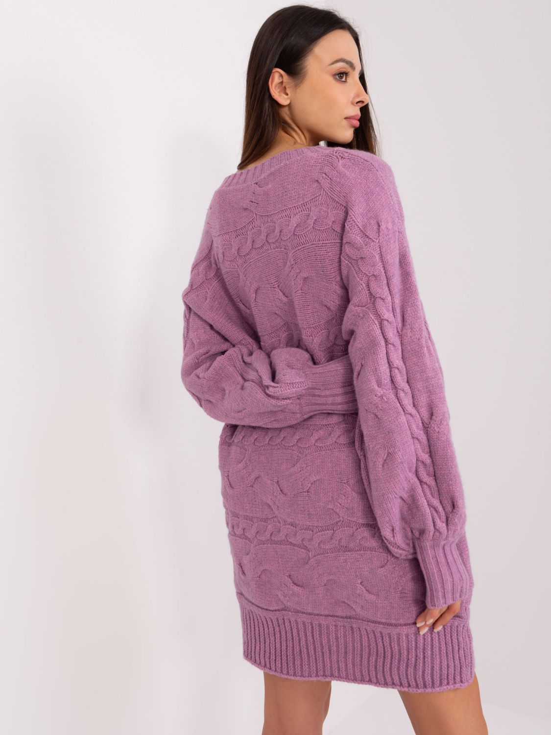 Fialové oversize pletené šaty/pulóver