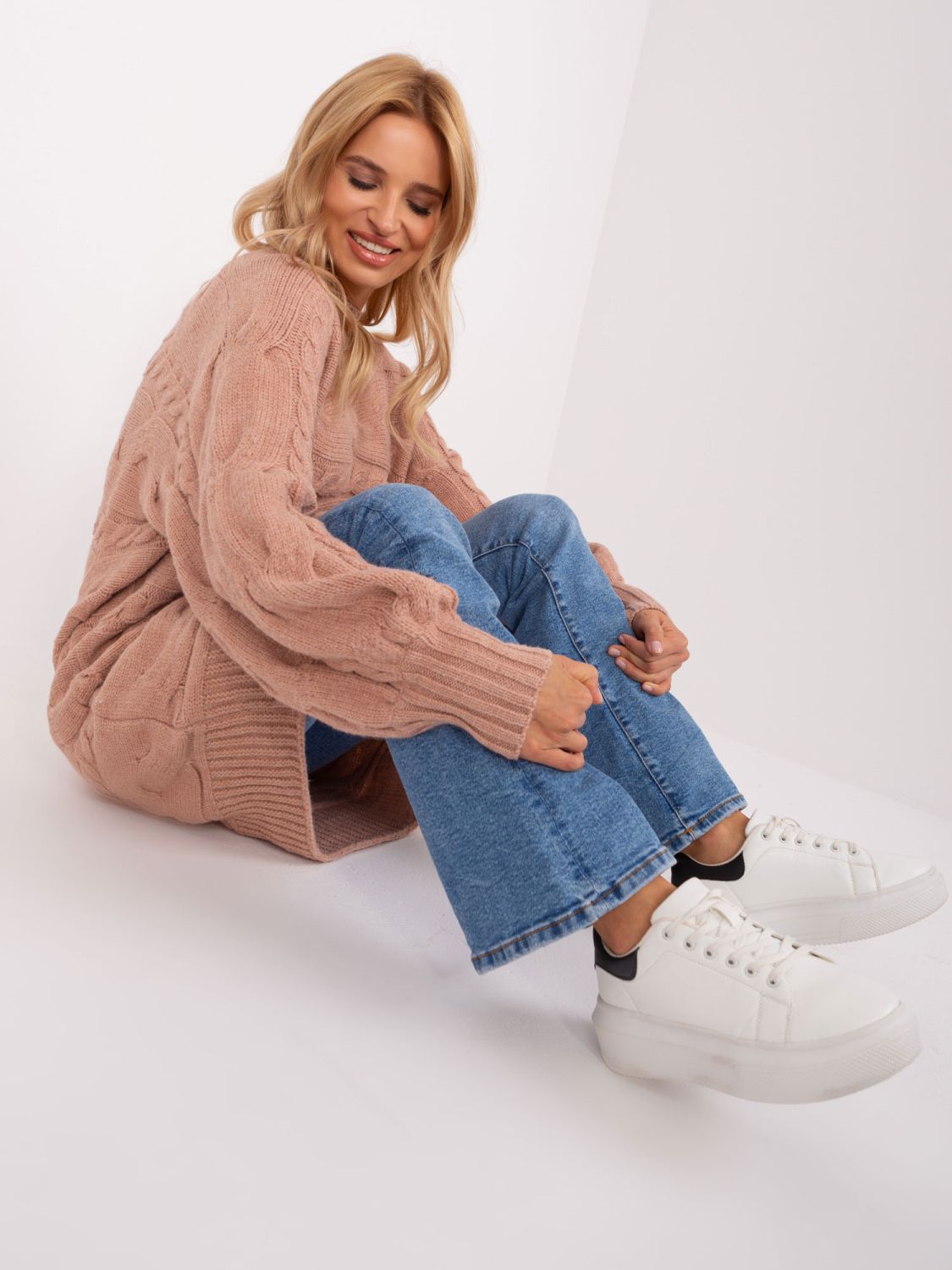 Staroružové oversize pletené šaty/pulóver