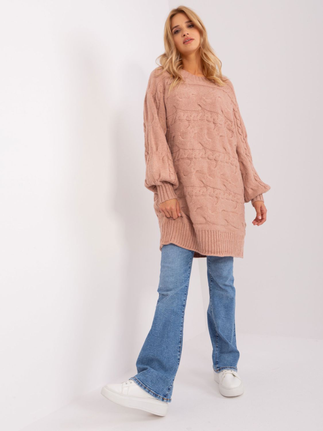 Staroružové oversize pletené šaty/pulóver