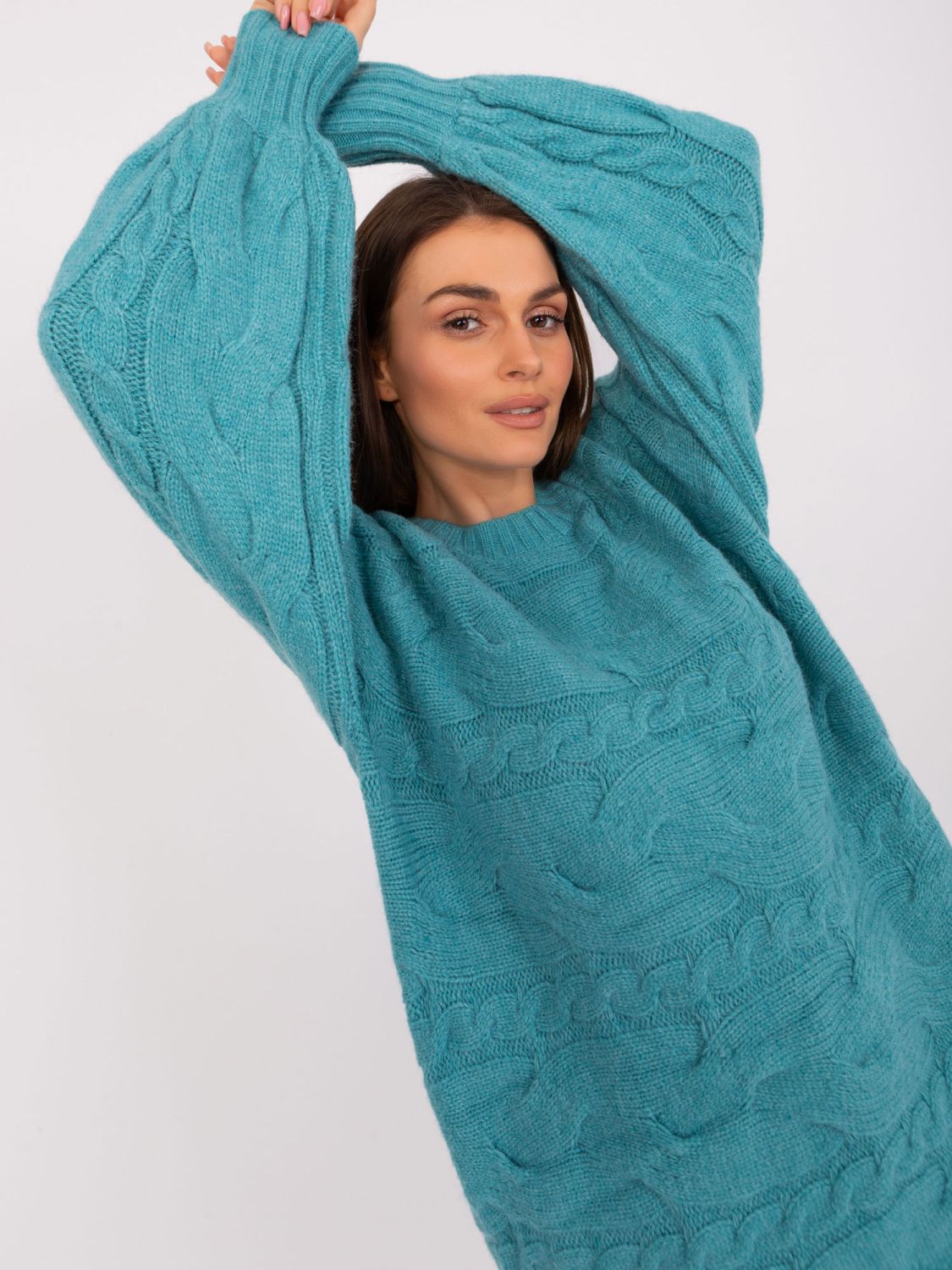 Tyrkysové oversize pletené šaty/pulóver