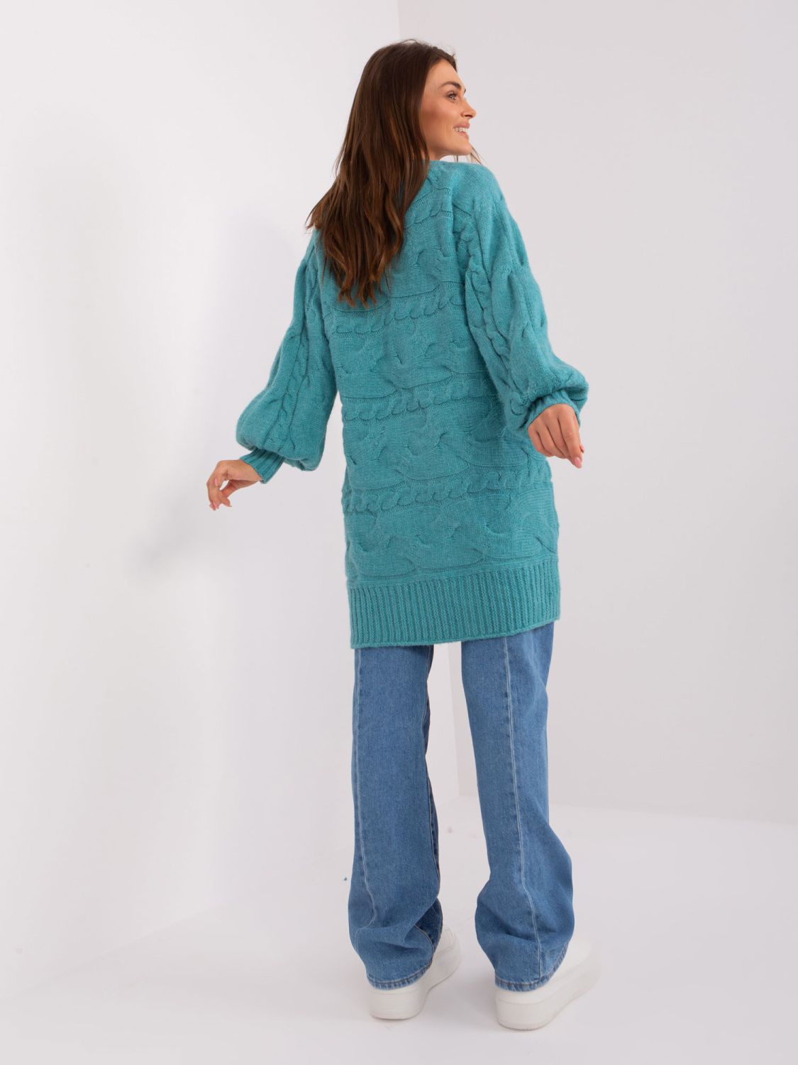Tyrkysové oversize pletené šaty/pulóver