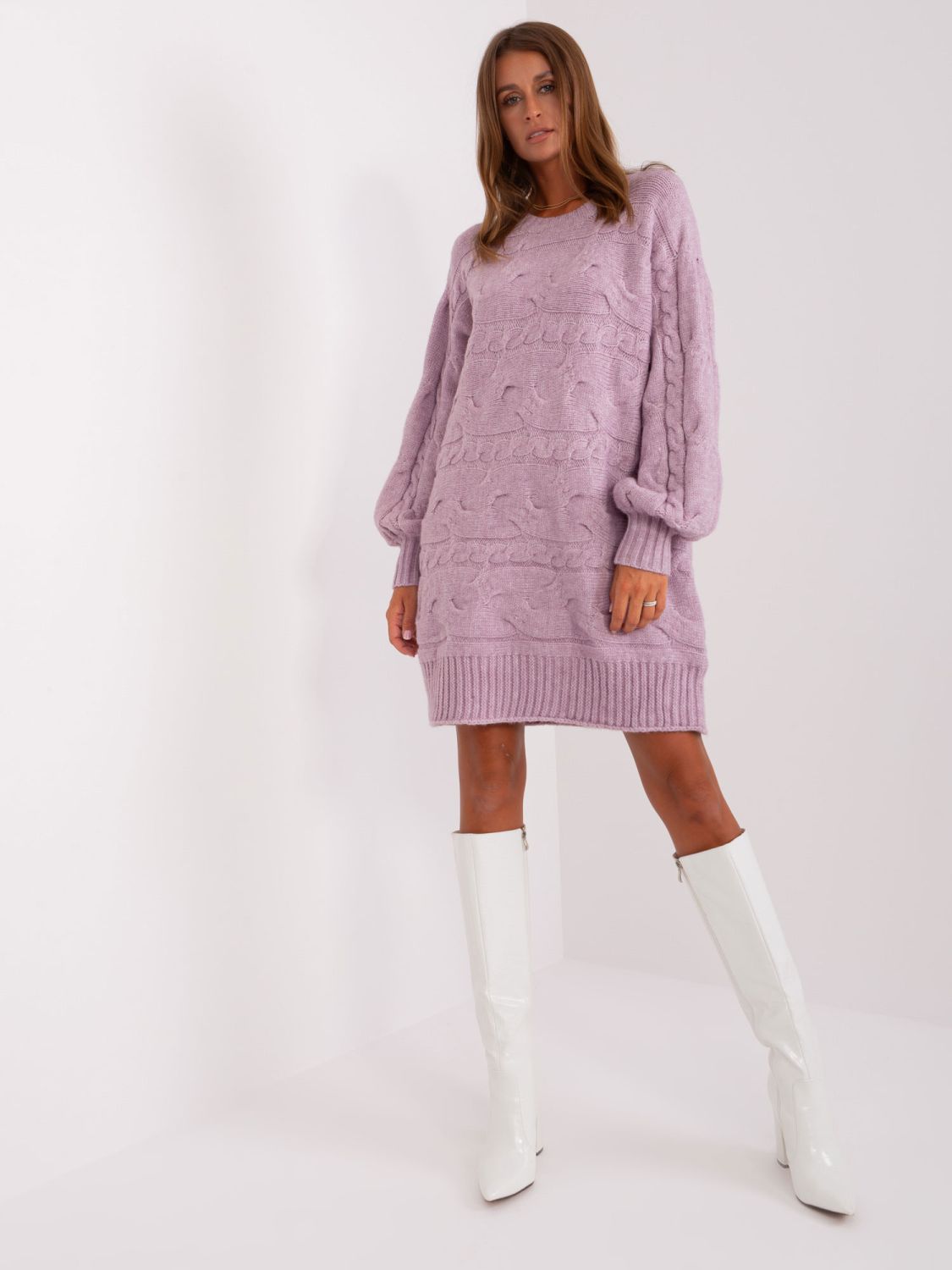Svetlofialové oversize pletené šaty/pulóver
