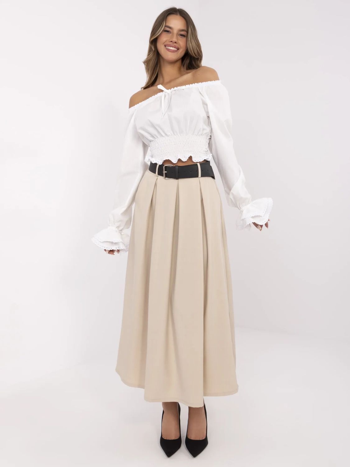 Elegantná maxi sukňa v béžovej farbe