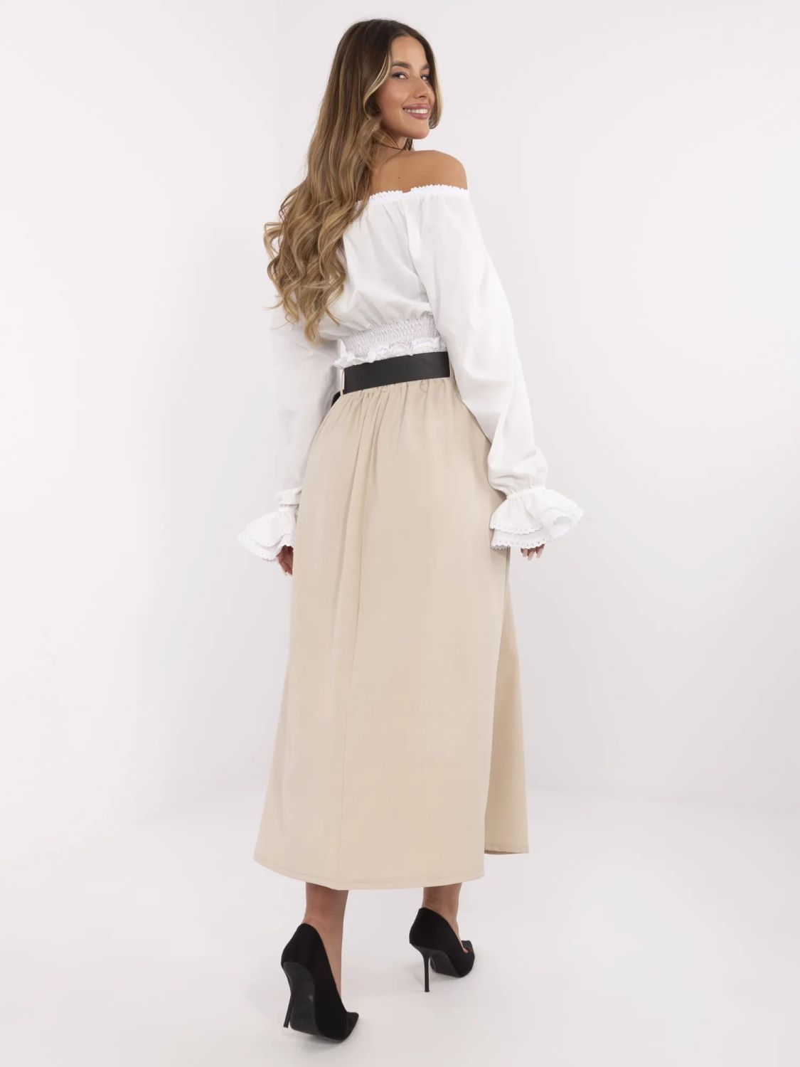Elegantná maxi sukňa v béžovej farbe