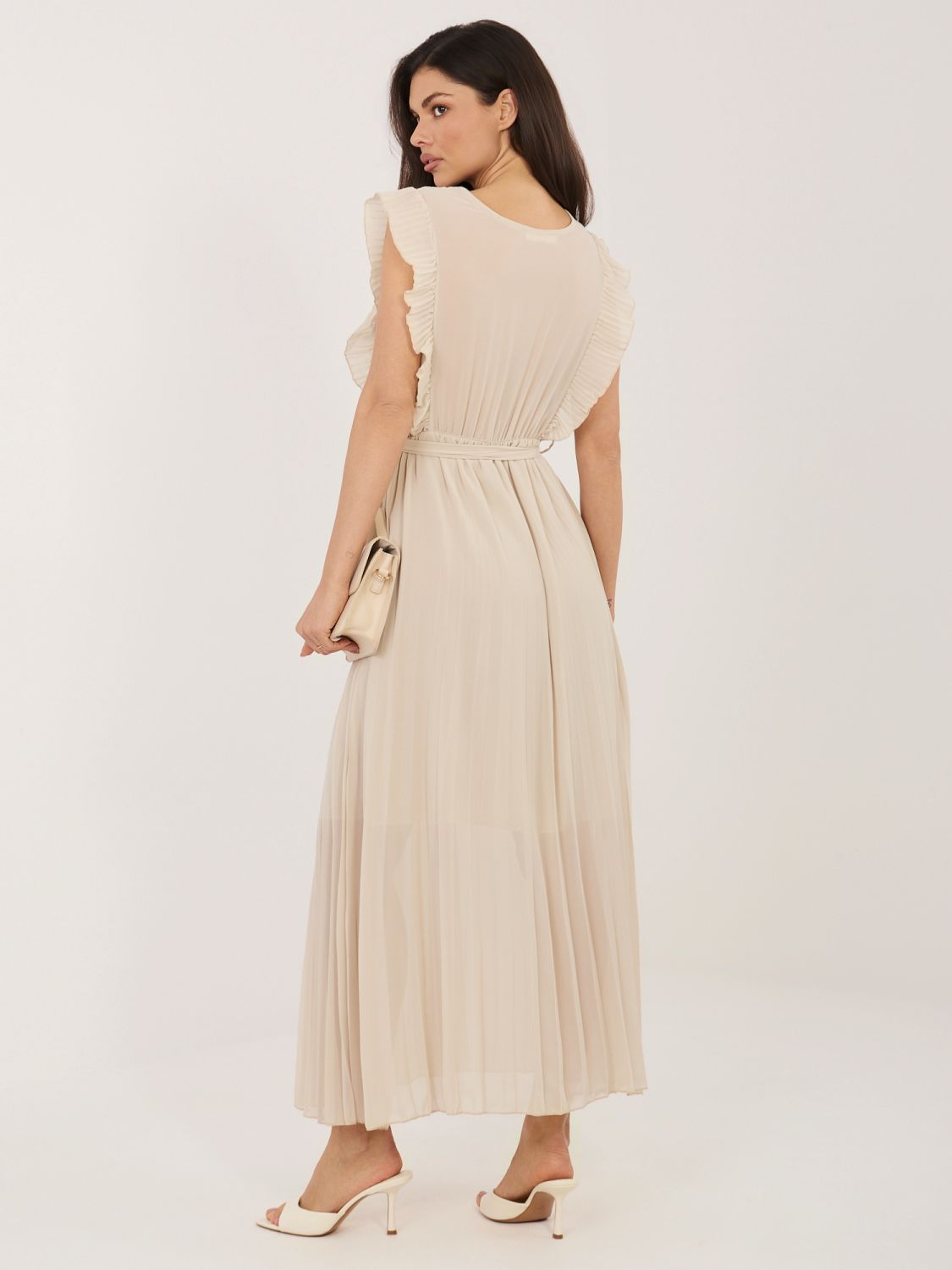 Béžové rozšírené midi šaty s opaskom