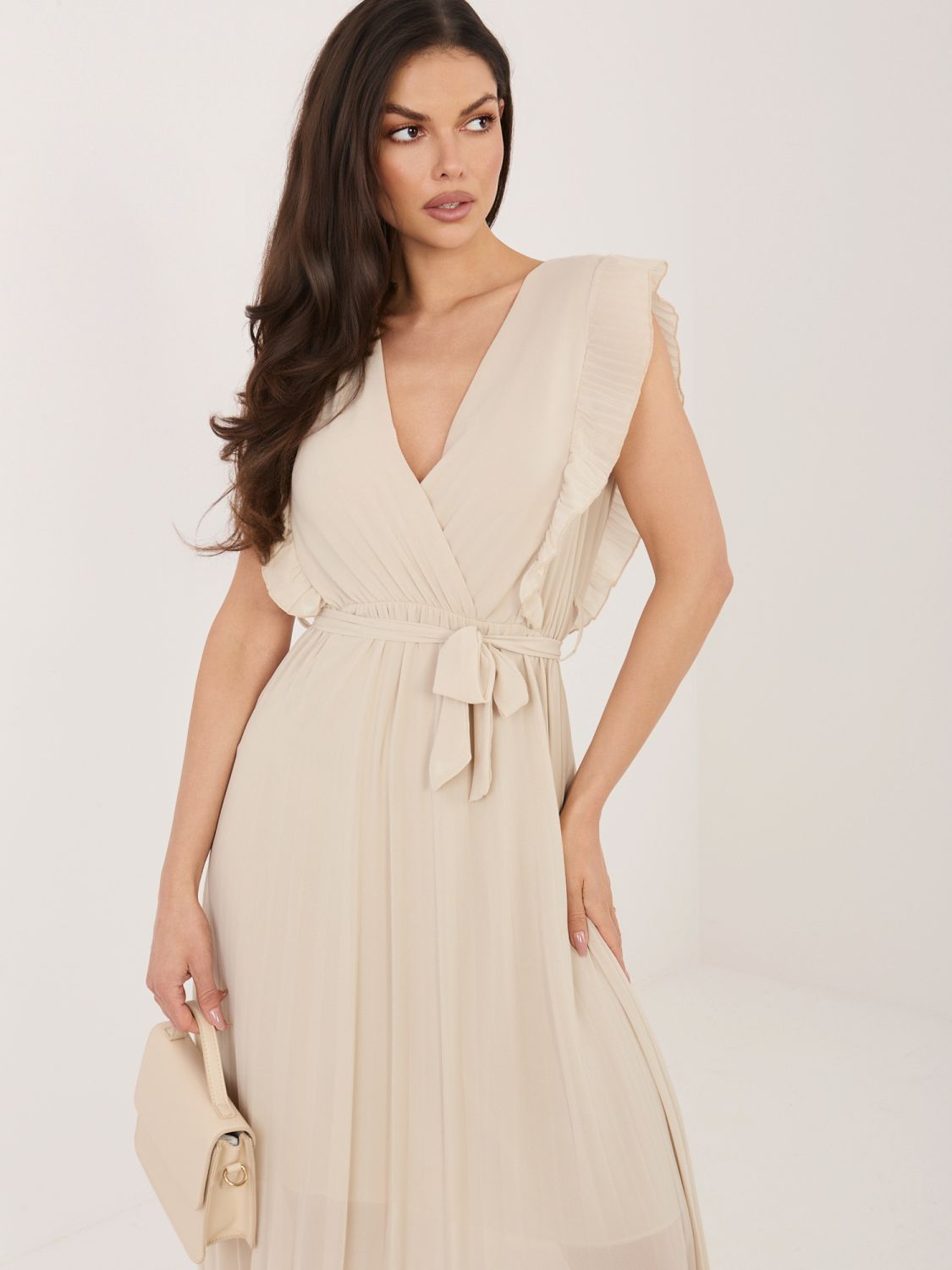 Béžové rozšírené midi šaty s opaskom