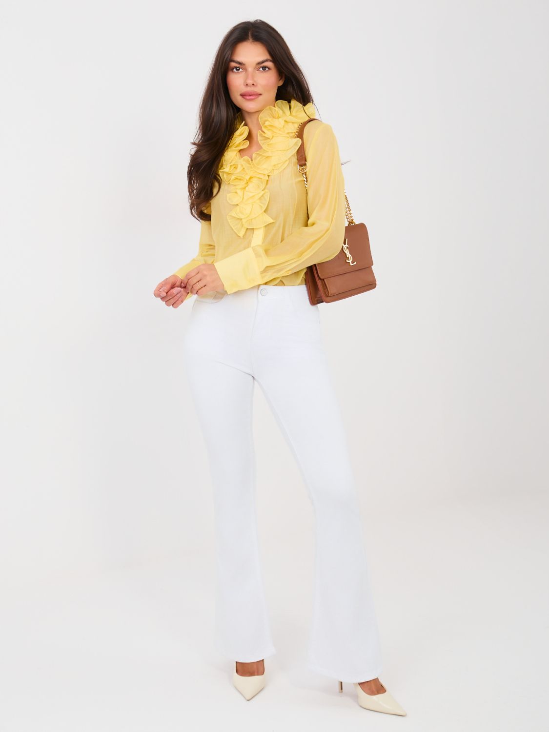 Biele široké džínsy s vysokým pásom